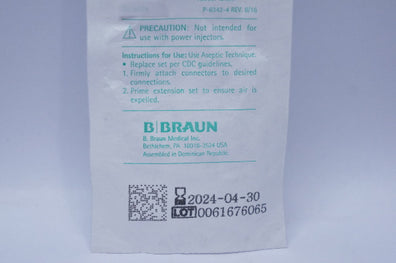 Braun V5406 Extension Set with Female Luer Lock, Spin-Lock Connector  21inch 3ml